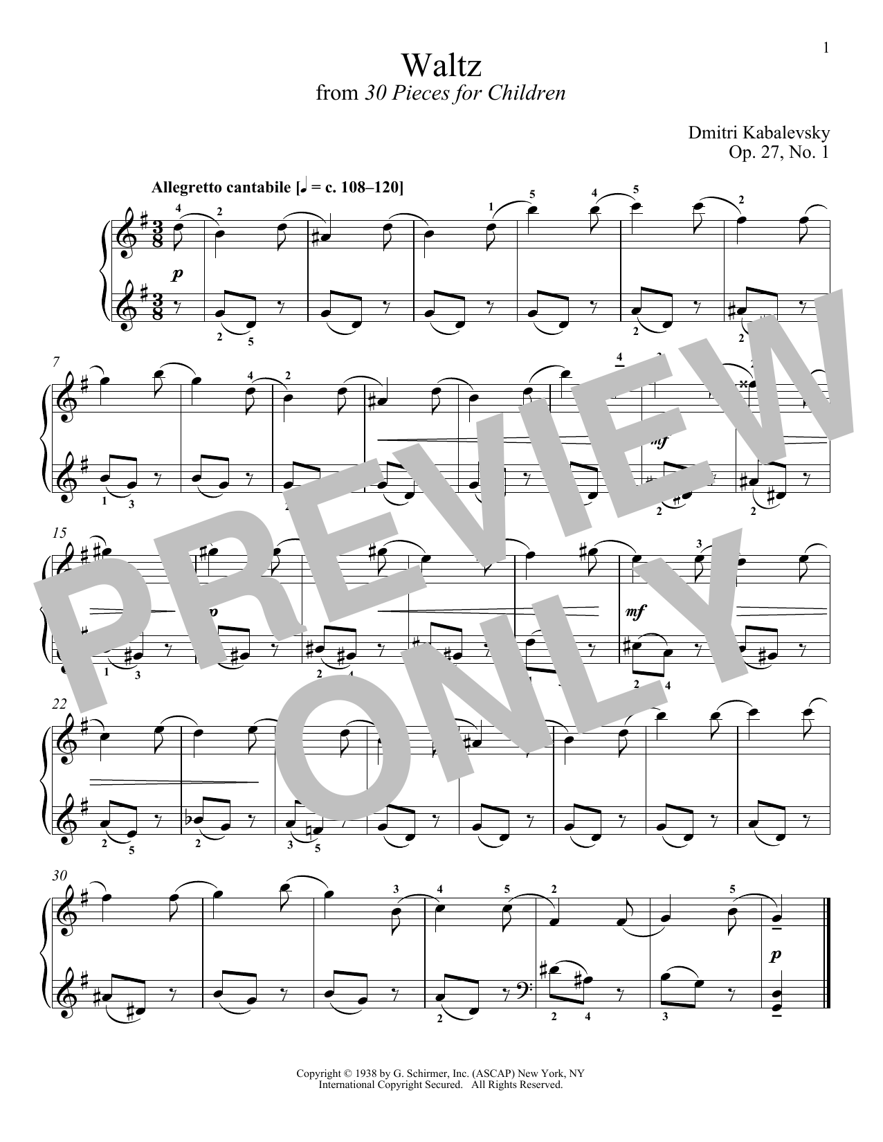 Download Dmitri Kabalevsky Waltz, Op. 27, No. 1 Sheet Music and learn how to play Piano PDF digital score in minutes
