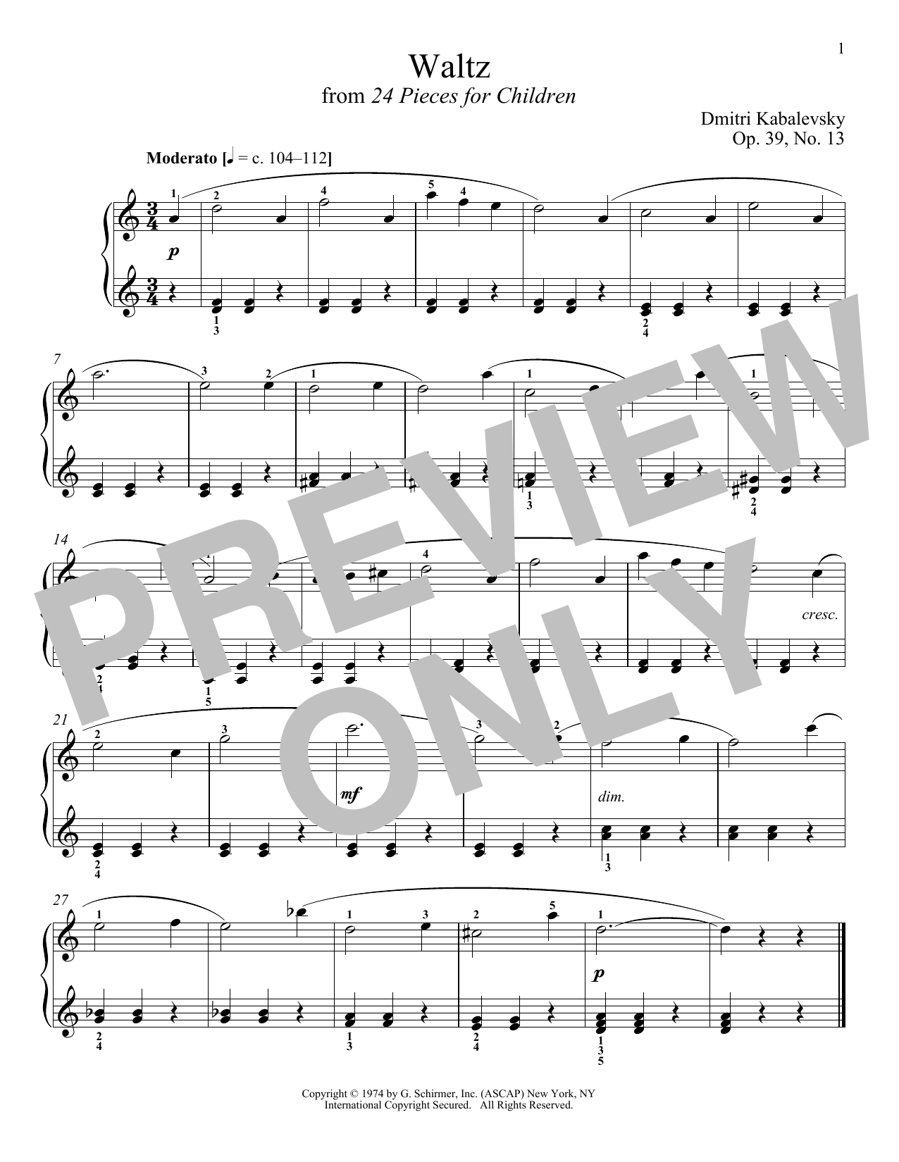 Download Dmitri Kabalevsky Waltz, Op. 39, No. 13 Sheet Music and learn how to play Piano PDF digital score in minutes