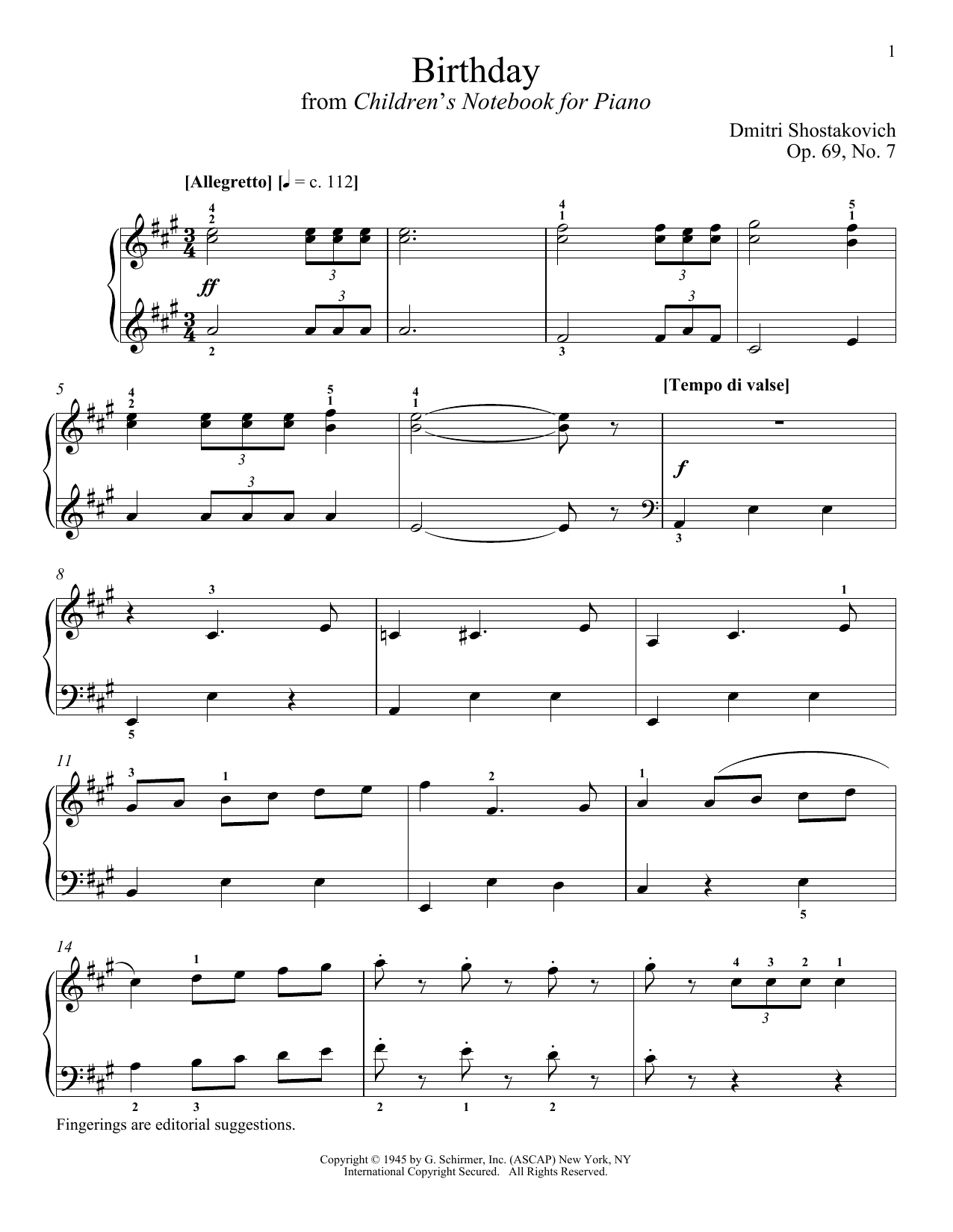 Download Dmitri Shostakovich Birthday Sheet Music and learn how to play Piano PDF digital score in minutes