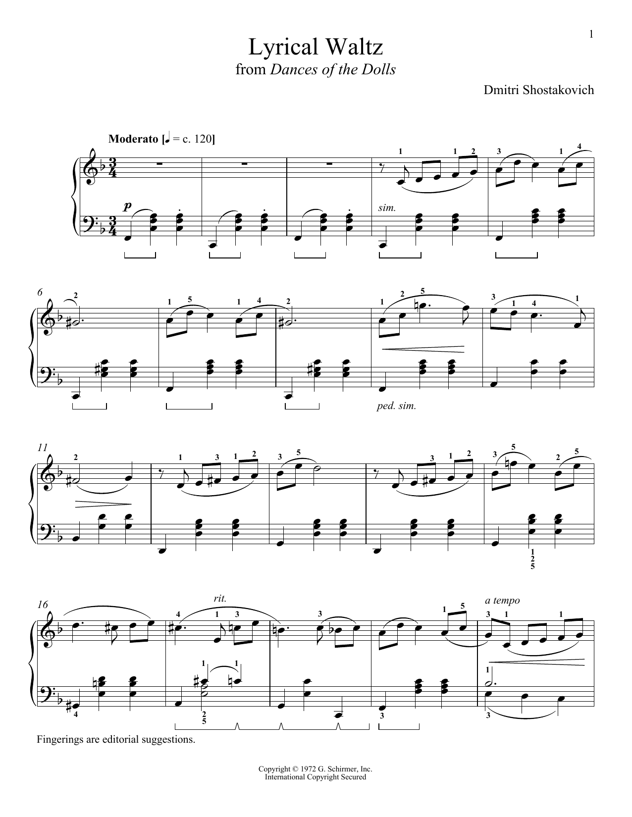 Download Dmitri Shostakovich Lyrical Waltz Sheet Music and learn how to play Piano PDF digital score in minutes
