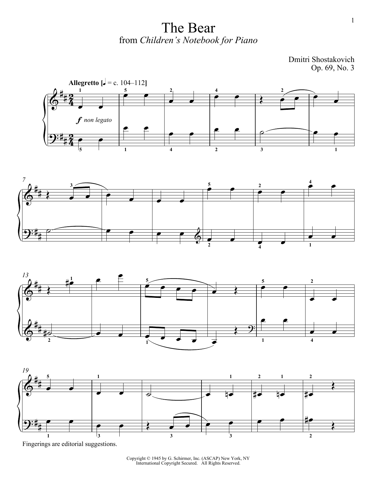 Download Dmitri Shostakovich The Bear Sheet Music and learn how to play Piano PDF digital score in minutes