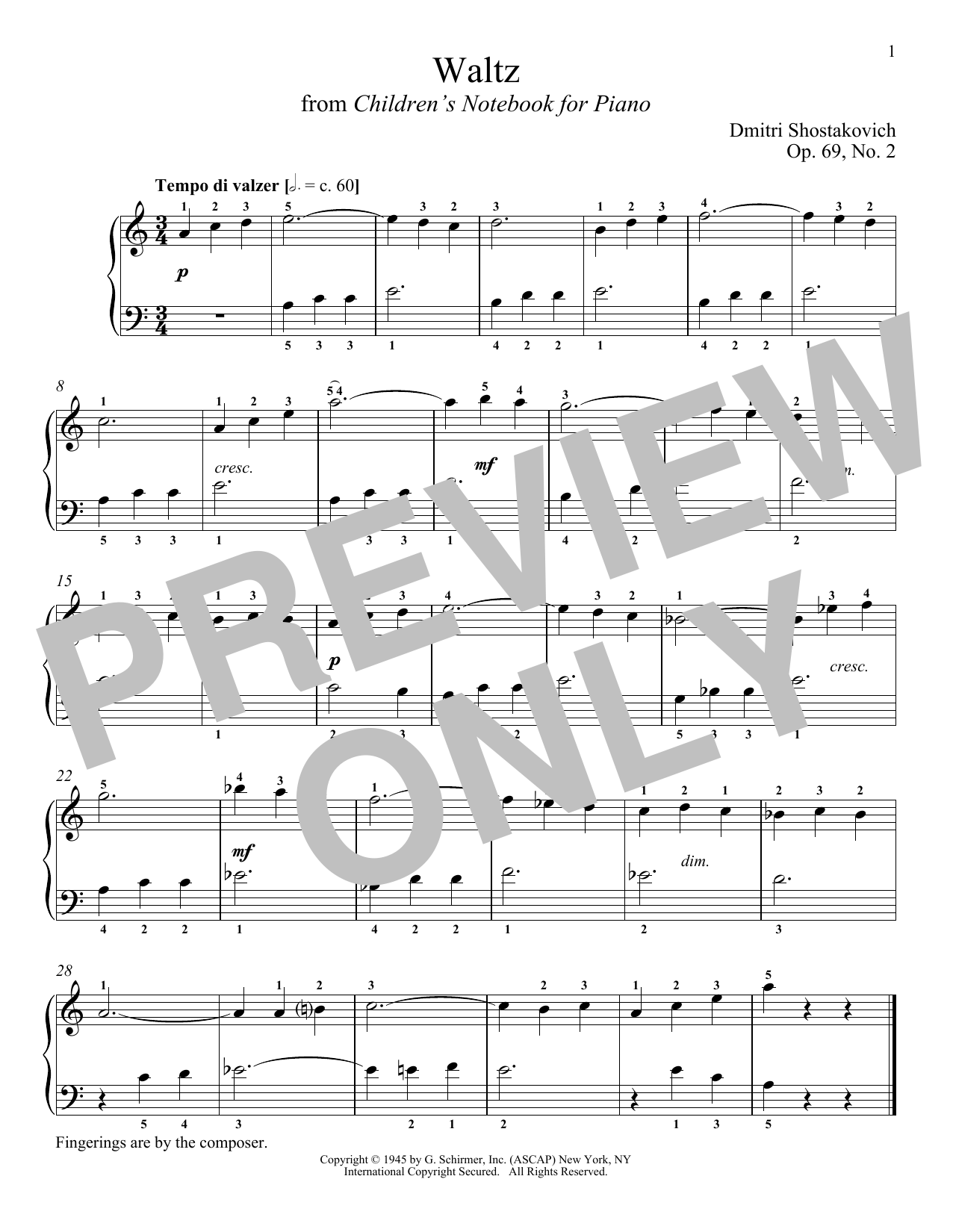 Download Dmitri Shostakovich Waltz, Op. 69, No. 2 Sheet Music and learn how to play Piano PDF digital score in minutes