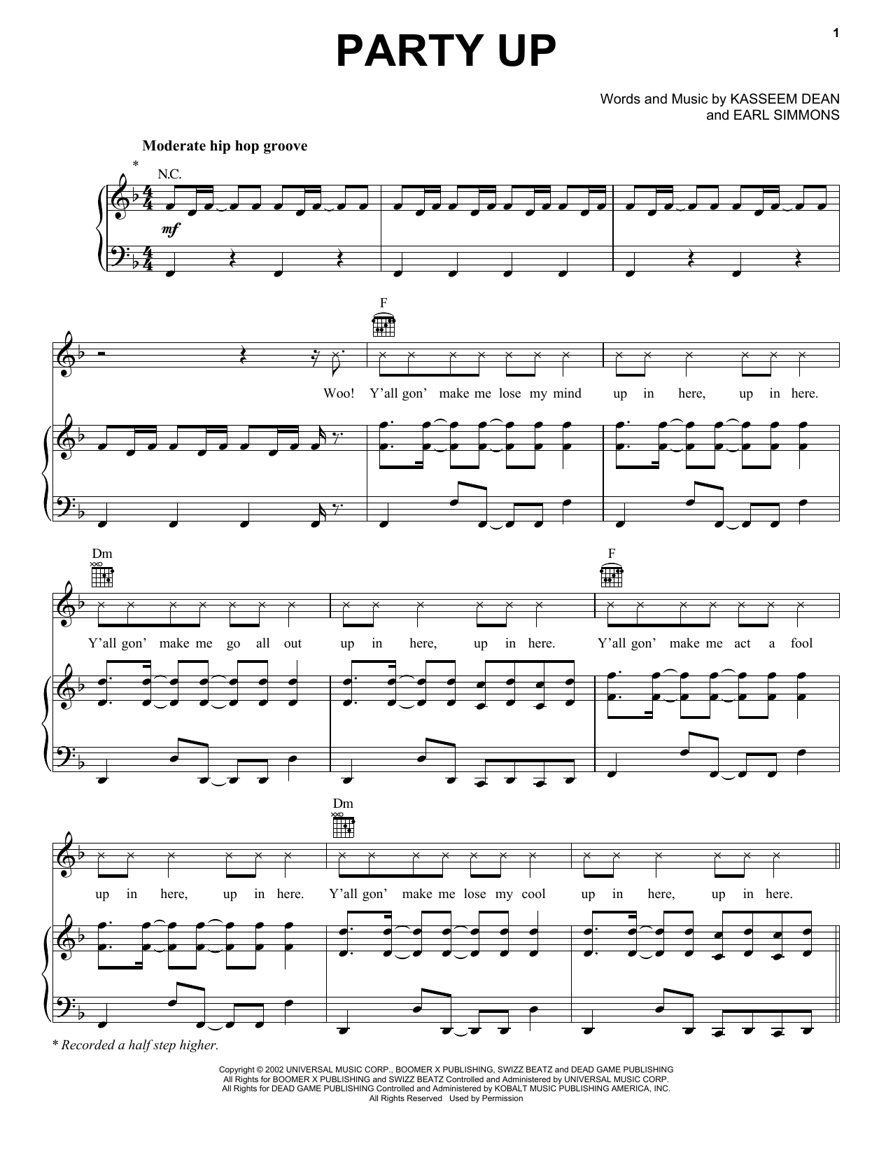 Download DMX Party Up Sheet Music and learn how to play Piano, Vocal & Guitar (Right-Hand Melody) PDF digital score in minutes