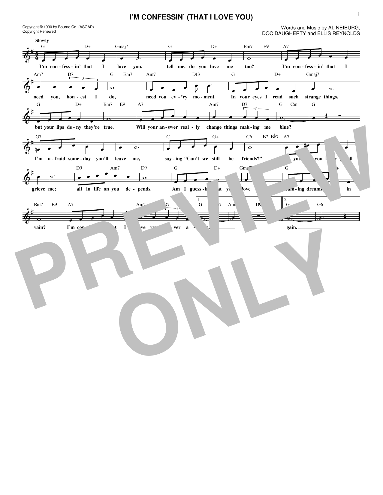 Download Doc Daugherty I'm Confessin' (That I Love You) Sheet Music and learn how to play Melody Line, Lyrics & Chords PDF digital score in minutes