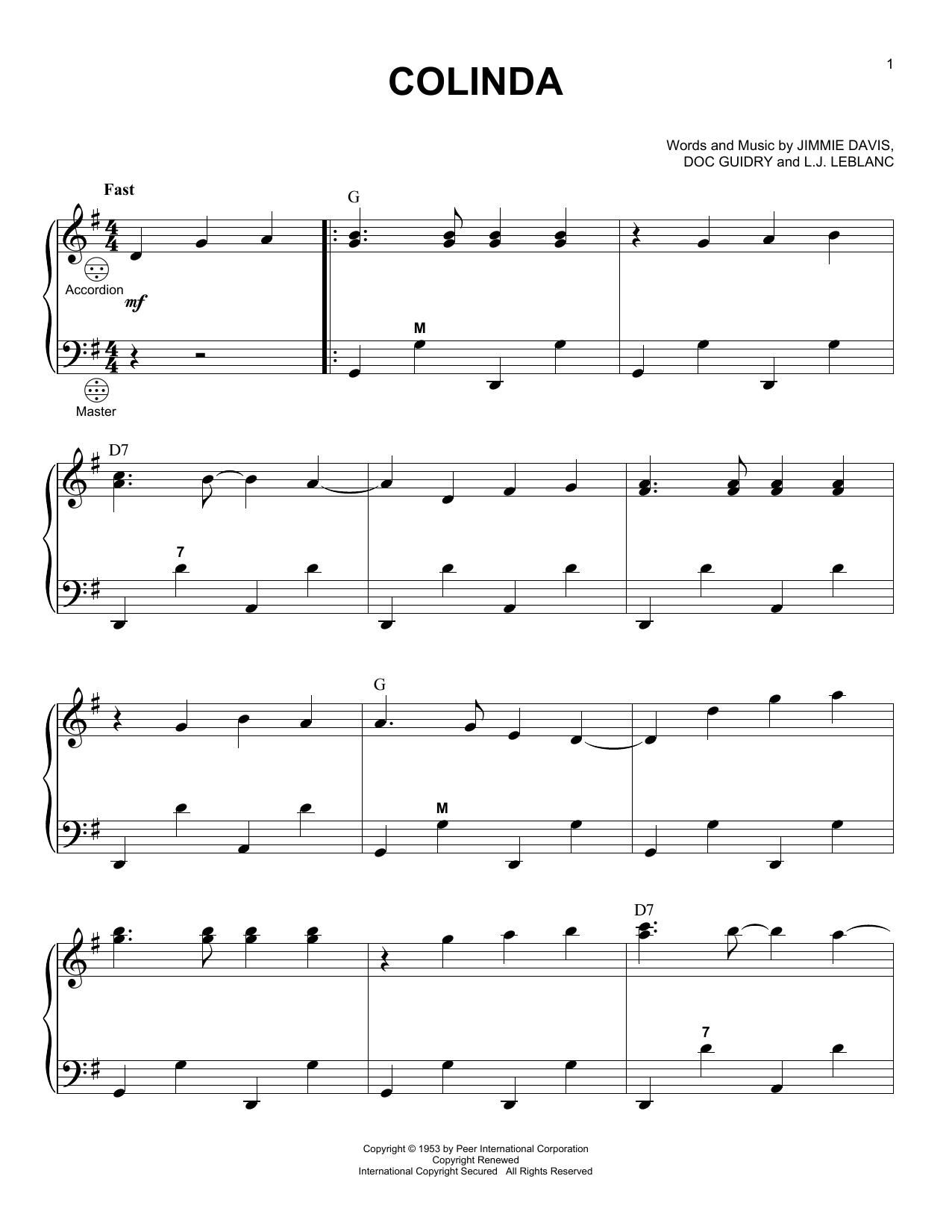 Download Doc Guidry Colinda Sheet Music and learn how to play Accordion PDF digital score in minutes