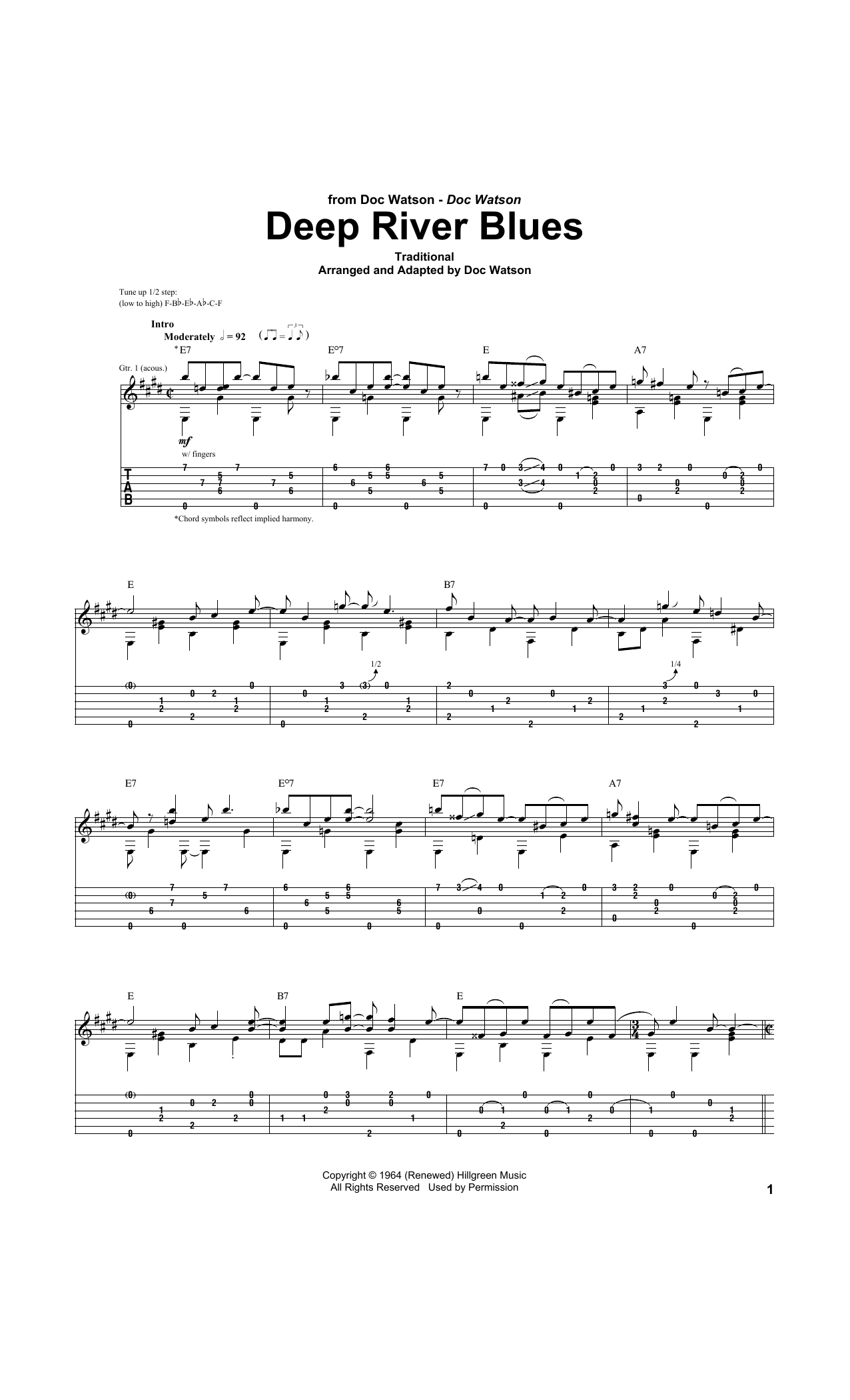 Download Doc Watson Deep River Blues Sheet Music and learn how to play Guitar Lead Sheet PDF digital score in minutes