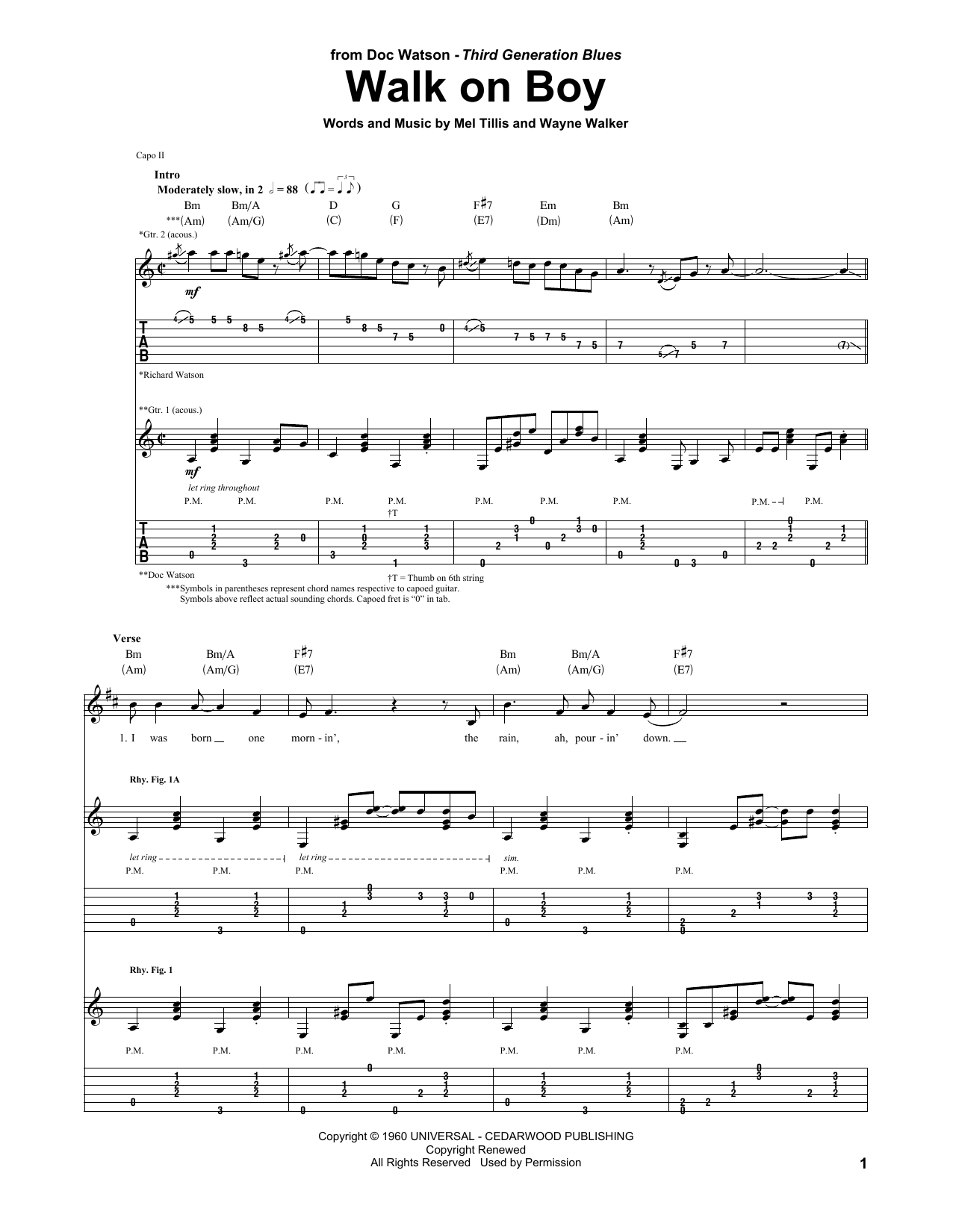 Download Doc Watson Walk On Boy Sheet Music and learn how to play Guitar Tab PDF digital score in minutes