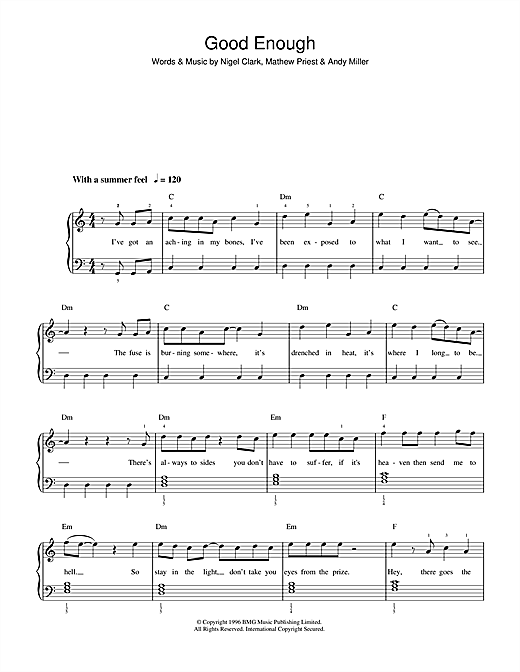 Download Dodgy Good Enough Sheet Music and learn how to play Beginner Piano PDF digital score in minutes