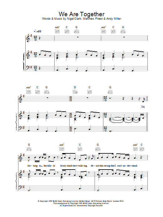 Download Dodgy We Are Together Sheet Music and learn how to play Piano, Vocal & Guitar (Right-Hand Melody) PDF digital score in minutes