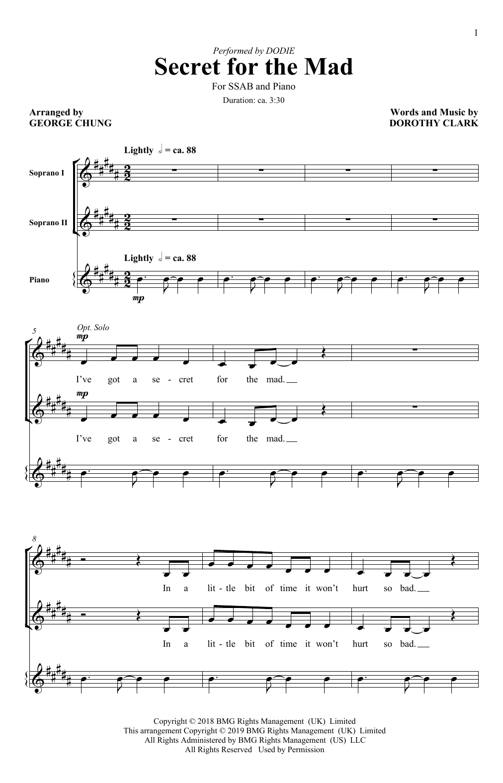 Download Dodie Secret For The Mad (arr. George Chung) Sheet Music and learn how to play SATB Choir PDF digital score in minutes