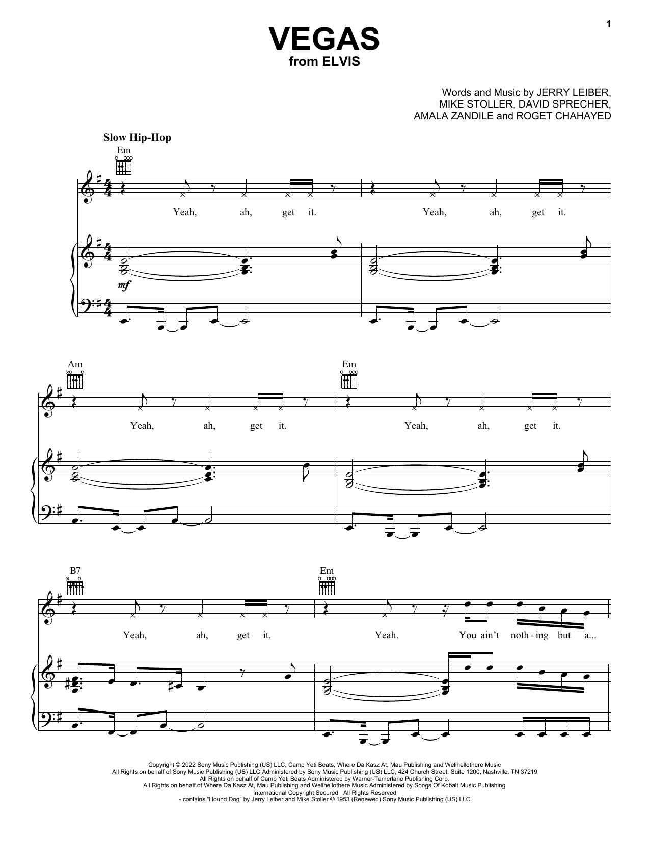 Download Doja Cat Vegas (from ELVIS) Sheet Music and learn how to play Piano, Vocal & Guitar Chords (Right-Hand Melody) PDF digital score in minutes