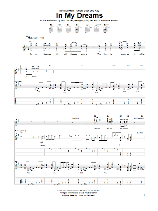 Download Dokken In My Dreams Sheet Music and learn how to play Guitar Tab (Single Guitar) PDF digital score in minutes