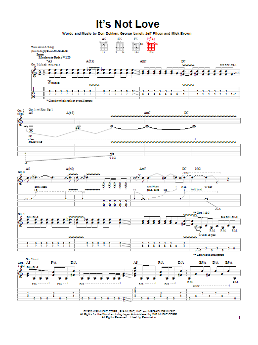 Download Dokken It's Not Love Sheet Music and learn how to play Guitar Tab PDF digital score in minutes
