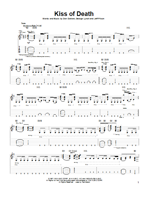 Download Dokken Kiss Of Death Sheet Music and learn how to play Guitar Tab PDF digital score in minutes