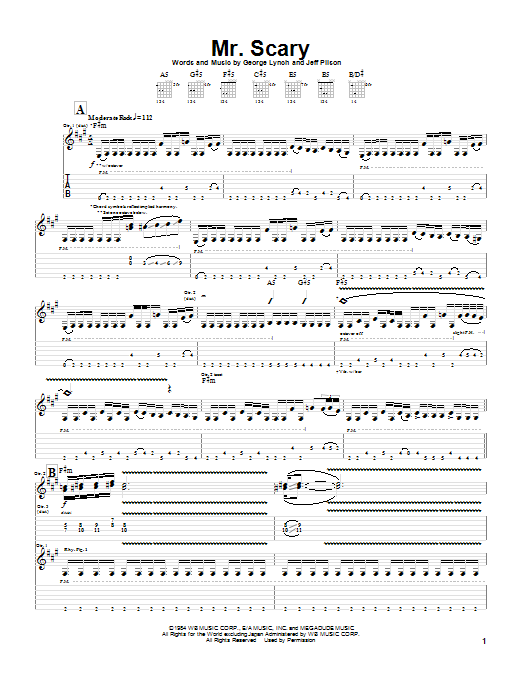 Download Dokken Mr. Scary Sheet Music and learn how to play Guitar Tab PDF digital score in minutes