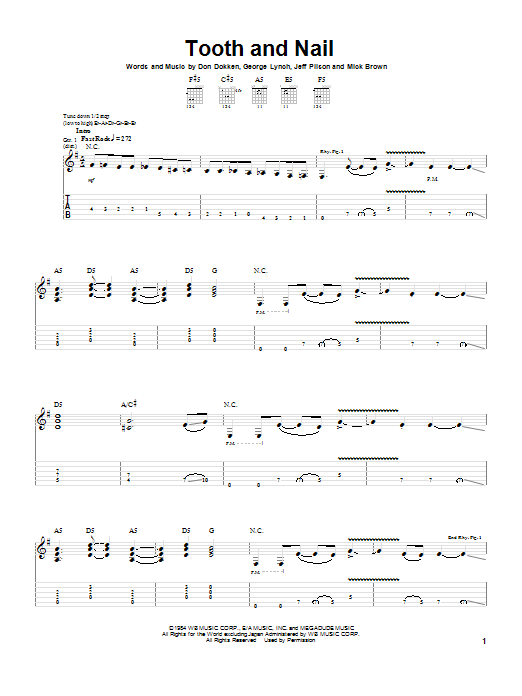 Download Dokken Tooth And Nail Sheet Music and learn how to play Guitar Tab PDF digital score in minutes