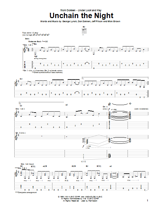 Download Dokken Unchain The Night Sheet Music and learn how to play Guitar Tab PDF digital score in minutes