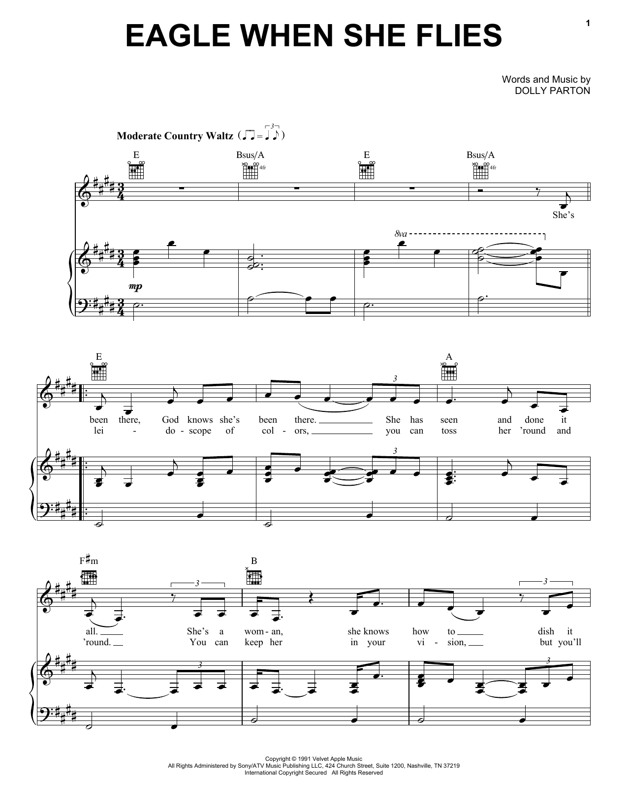 Download Dolly Parton Eagle When She Flies Sheet Music and learn how to play Piano, Vocal & Guitar Chords (Right-Hand Melody) PDF digital score in minutes