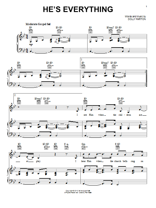 Download Dolly Parton He's Everything Sheet Music and learn how to play Piano, Vocal & Guitar (Right-Hand Melody) PDF digital score in minutes
