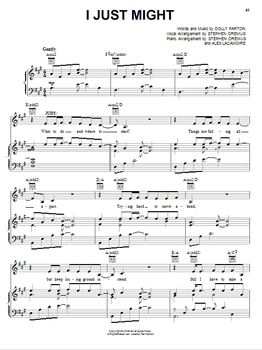 Download Dolly Parton I Just Might Sheet Music and learn how to play Piano, Vocal & Guitar (Right-Hand Melody) PDF digital score in minutes