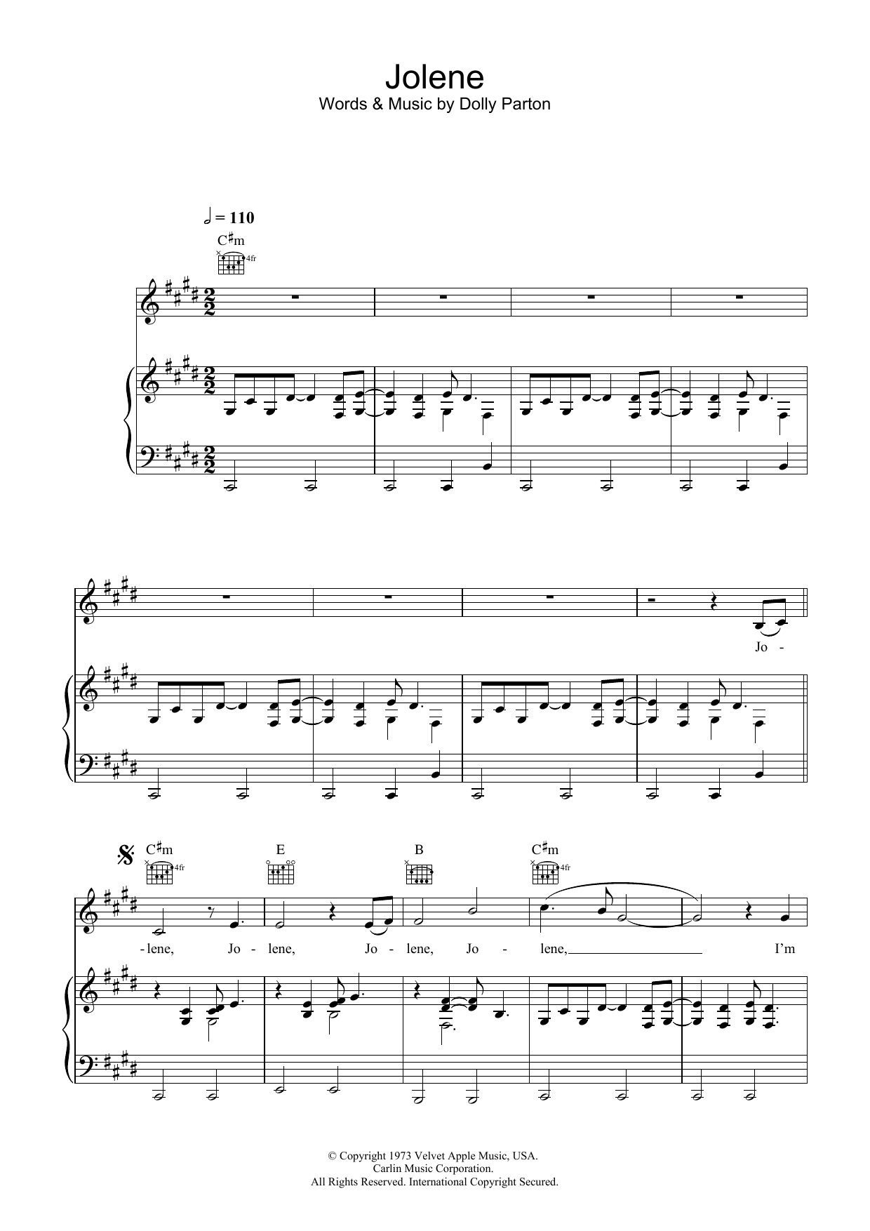Download Dolly Parton Jolene Sheet Music and learn how to play Melody Line, Lyrics & Chords PDF digital score in minutes