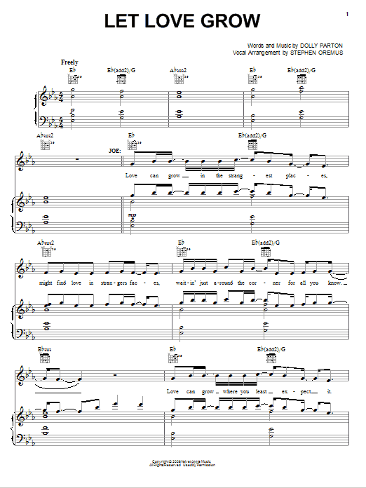 Download Dolly Parton Let Love Grow Sheet Music and learn how to play Piano, Vocal & Guitar (Right-Hand Melody) PDF digital score in minutes