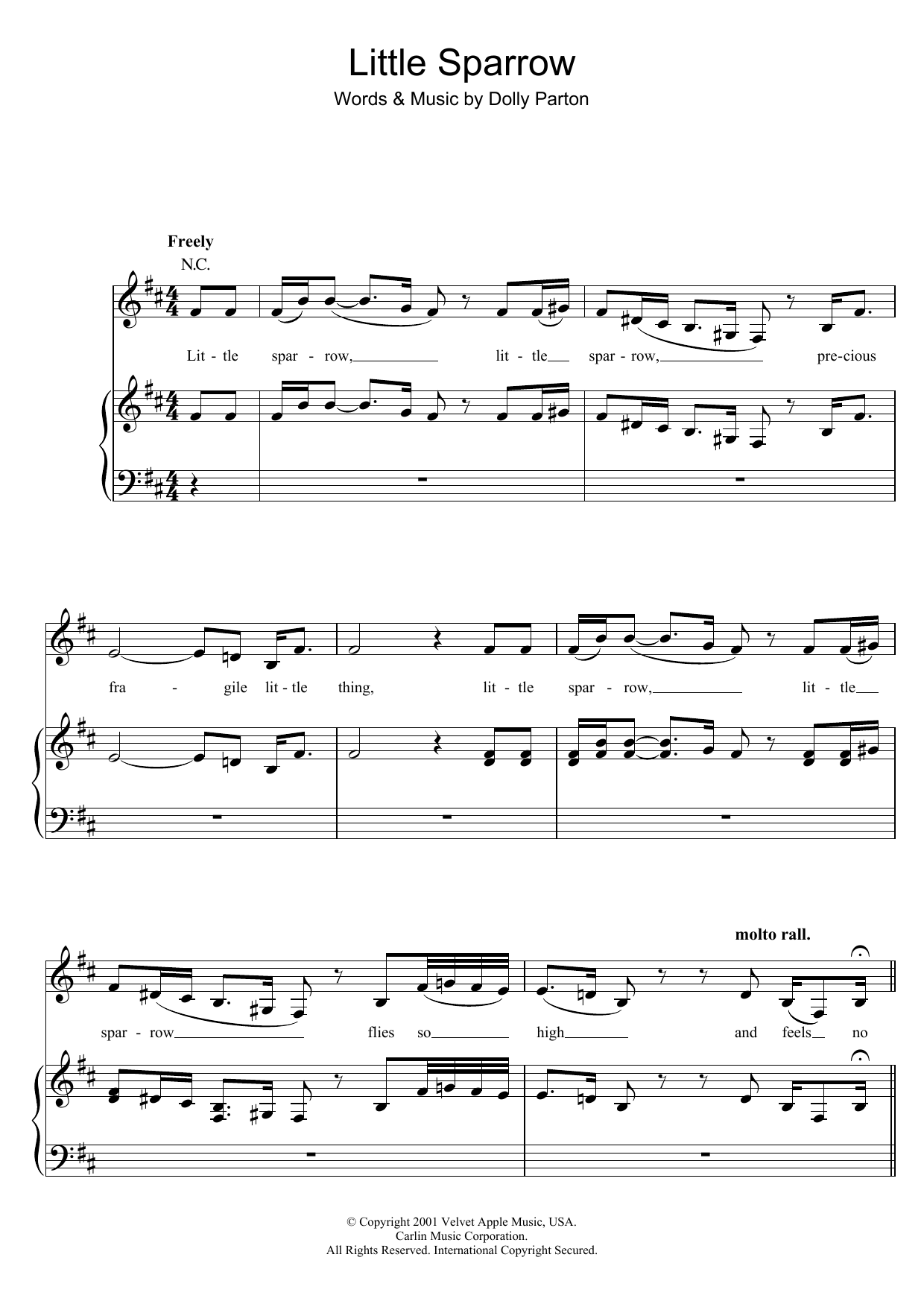 Download Dolly Parton Little Sparrow Sheet Music and learn how to play Piano, Vocal & Guitar (Right-Hand Melody) PDF digital score in minutes