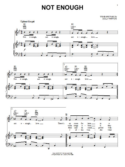 Download Dolly Parton Not Enough Sheet Music and learn how to play Piano, Vocal & Guitar (Right-Hand Melody) PDF digital score in minutes