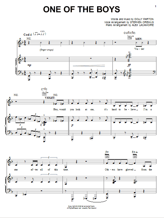 Download Dolly Parton One Of The Boys Sheet Music and learn how to play Piano, Vocal & Guitar (Right-Hand Melody) PDF digital score in minutes