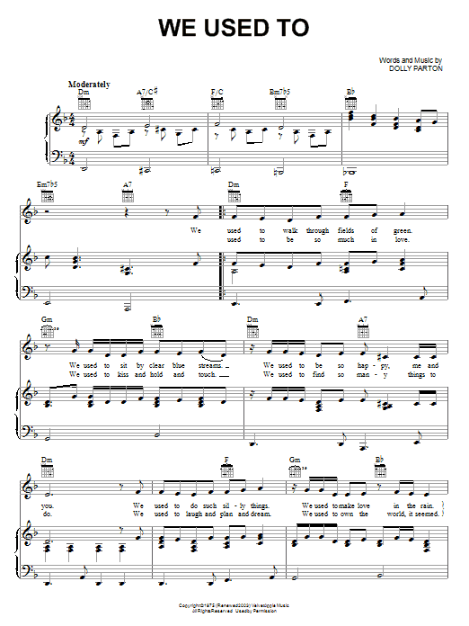 Download Dolly Parton We Used To Sheet Music and learn how to play Piano, Vocal & Guitar (Right-Hand Melody) PDF digital score in minutes