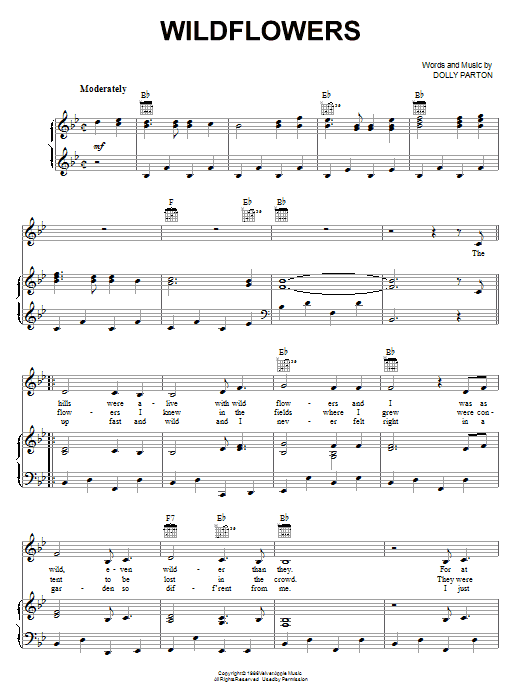 Download Dolly Parton Wildflowers Sheet Music and learn how to play Piano, Vocal & Guitar (Right-Hand Melody) PDF digital score in minutes