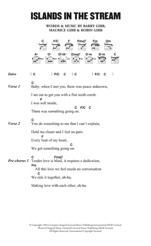 Download Dolly Parton Islands In The Stream Sheet Music and learn how to play Lyrics & Chords PDF digital score in minutes