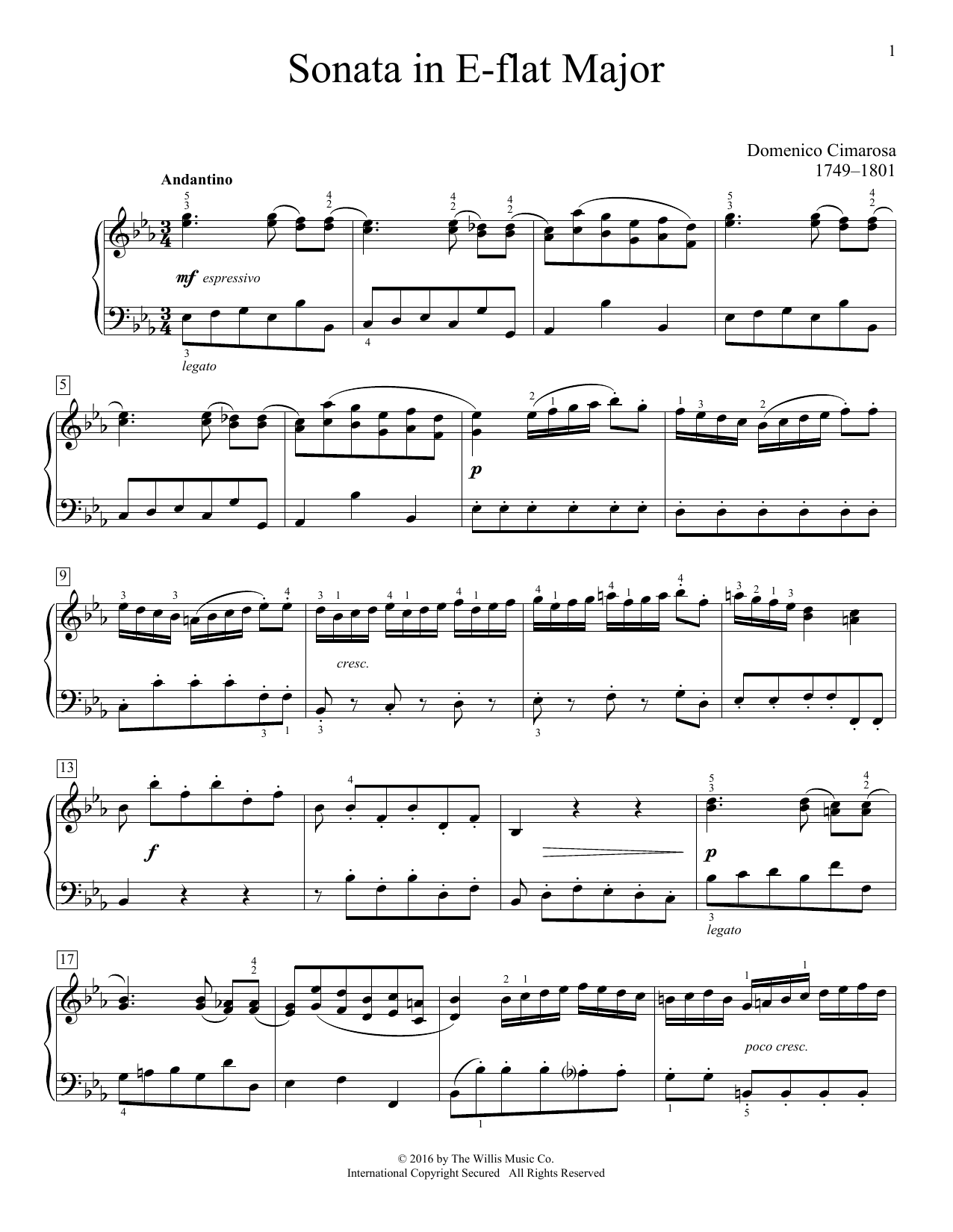 Download Domenico Cimarosa Sonata In E-Flat Major Sheet Music and learn how to play Educational Piano PDF digital score in minutes