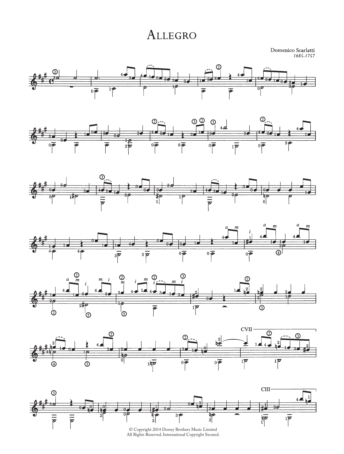 Download Domenico Scarlatti Allegro Sheet Music and learn how to play Guitar PDF digital score in minutes