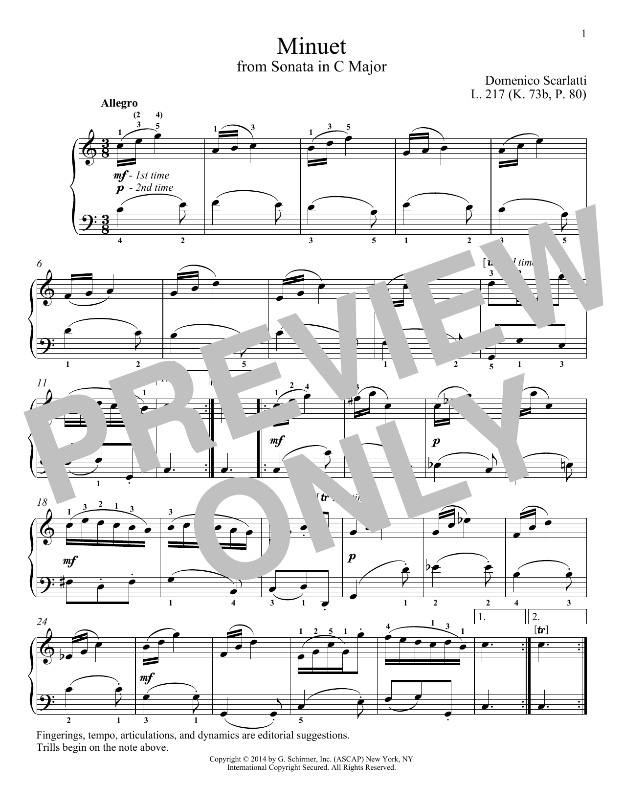 Download Domenico Scarlatti Minuet In A Minor, L. 217 Sheet Music and learn how to play Piano PDF digital score in minutes