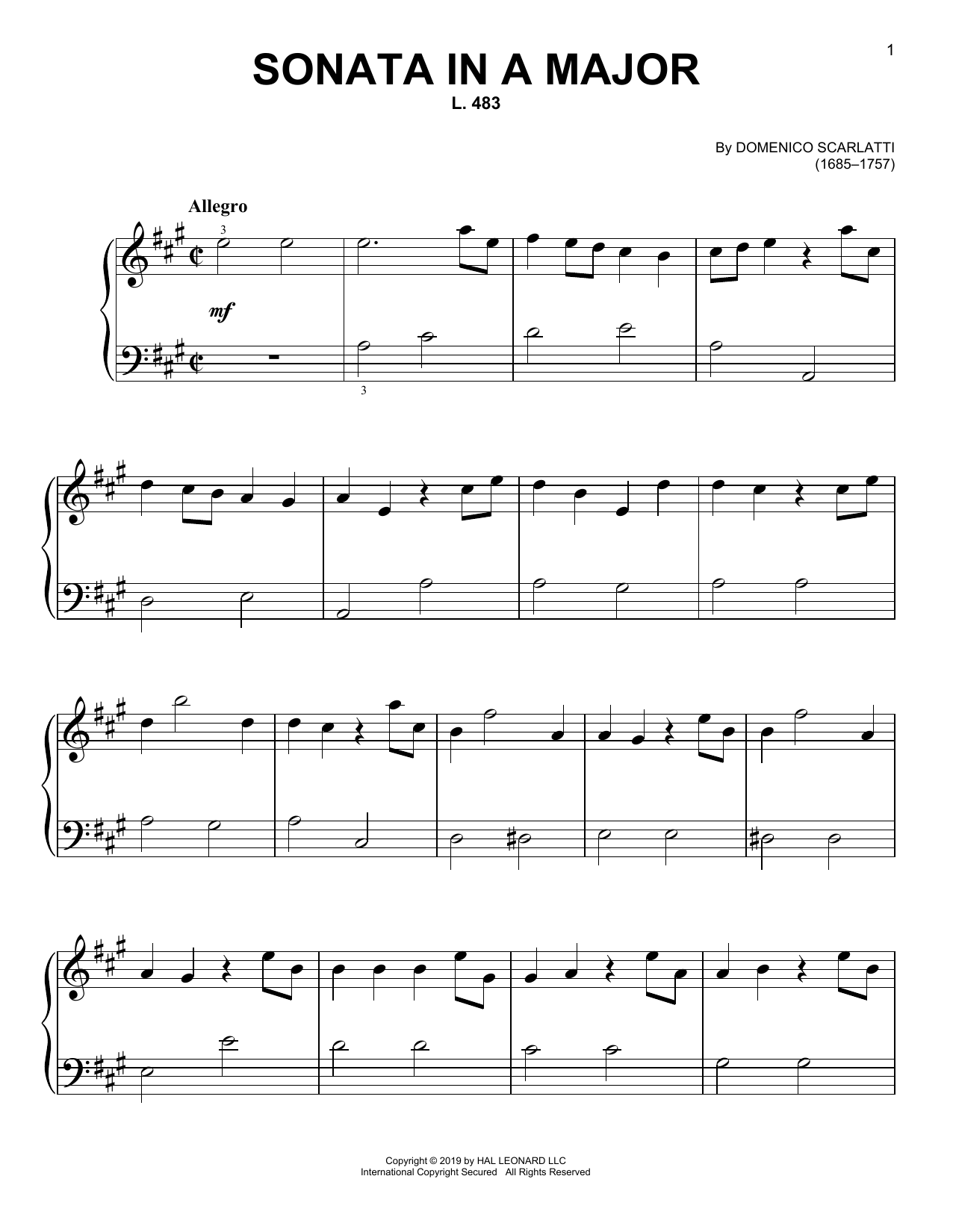 Download Domenico Scarlatti Sonata In A Major, L. 483 Sheet Music and learn how to play Piano Solo PDF digital score in minutes