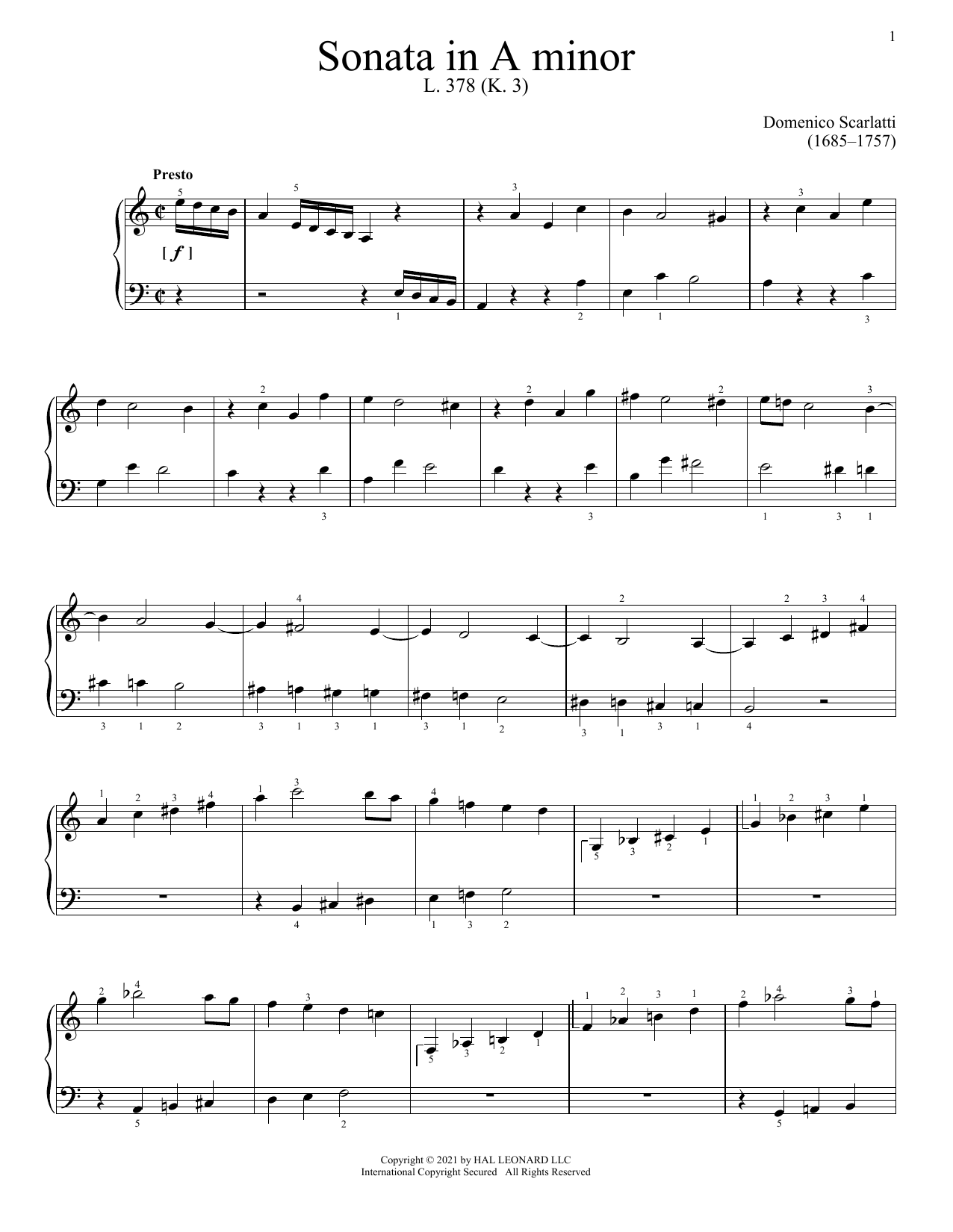 Download Domenico Scarlatti Sonata In A Minor, K. 3 Sheet Music and learn how to play Piano Solo PDF digital score in minutes