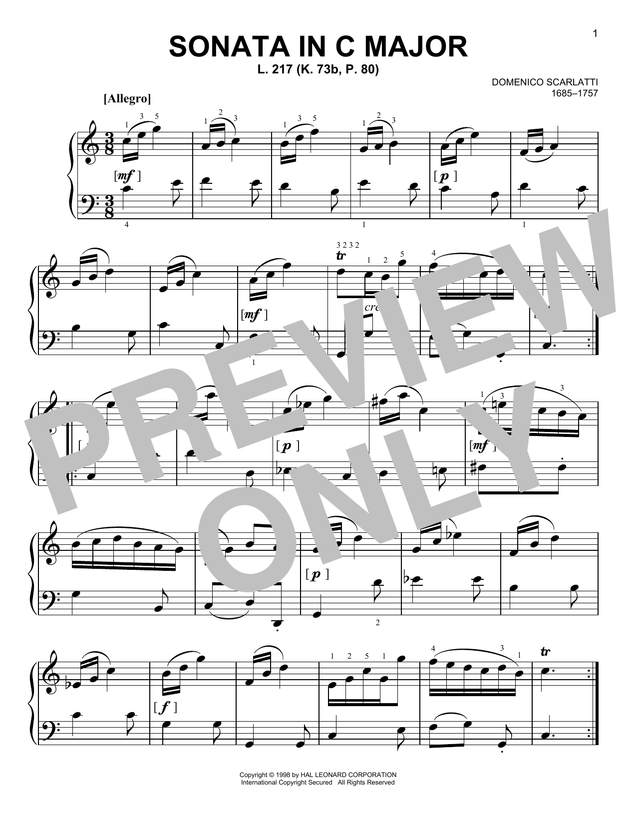 Download Domenico Scarlatti Sonata In C Major, L. 217 Sheet Music and learn how to play Easy Piano PDF digital score in minutes