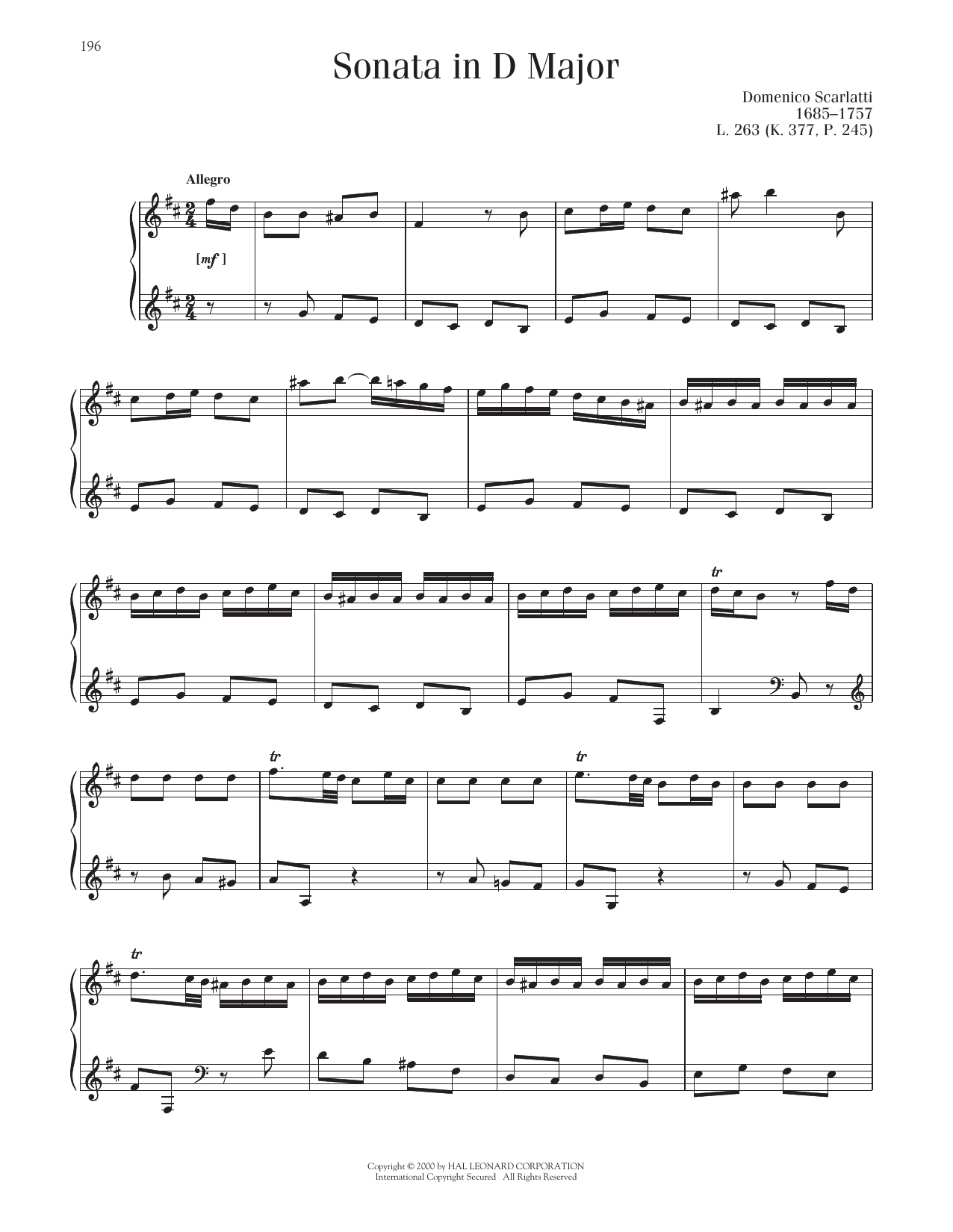 Download Domenico Scarlatti Sonata In D Major, K. 377 Sheet Music and learn how to play Piano Solo PDF digital score in minutes