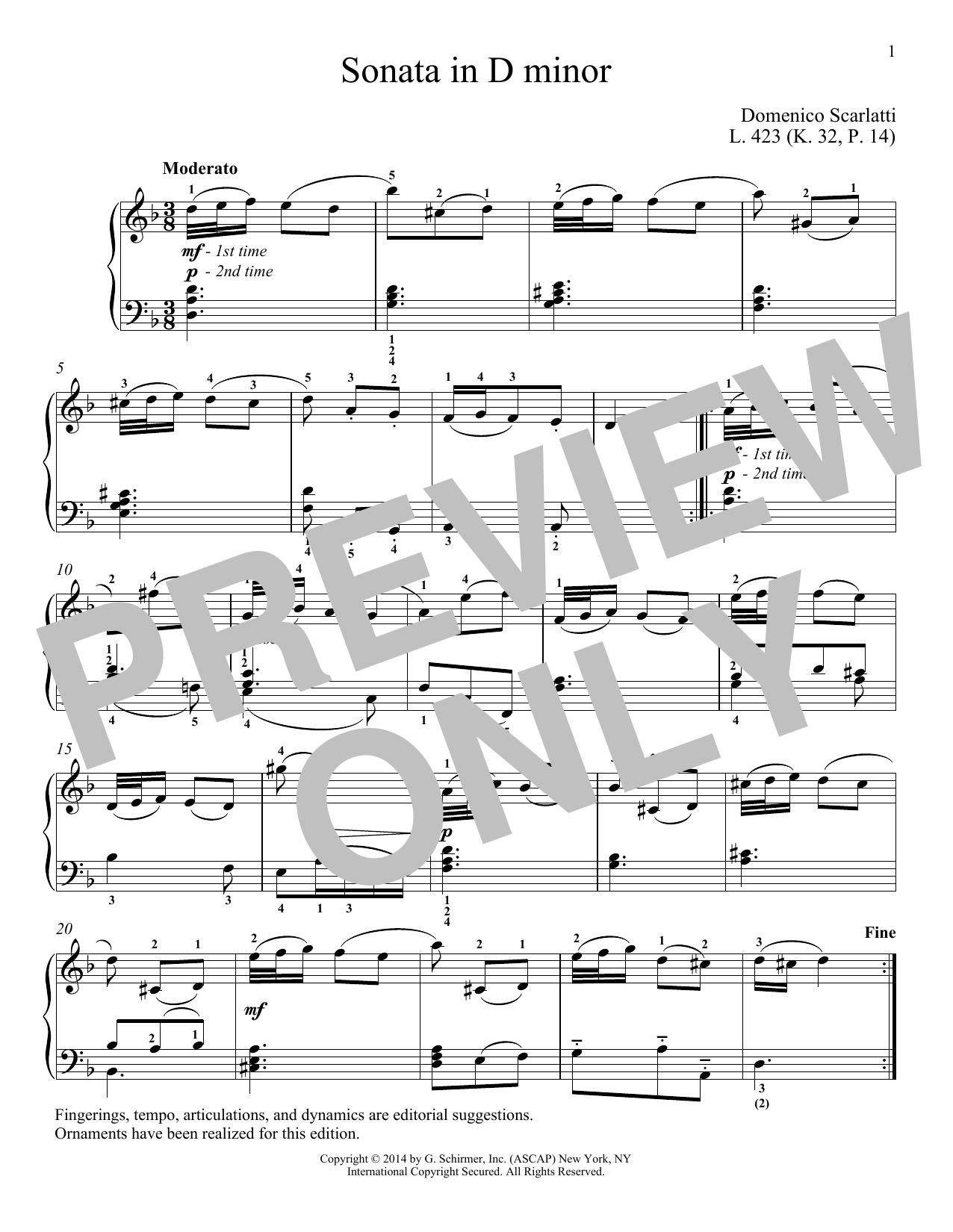 Download Domenico Scarlatti Sonata In D Minor, L. 423 Sheet Music and learn how to play Piano PDF digital score in minutes