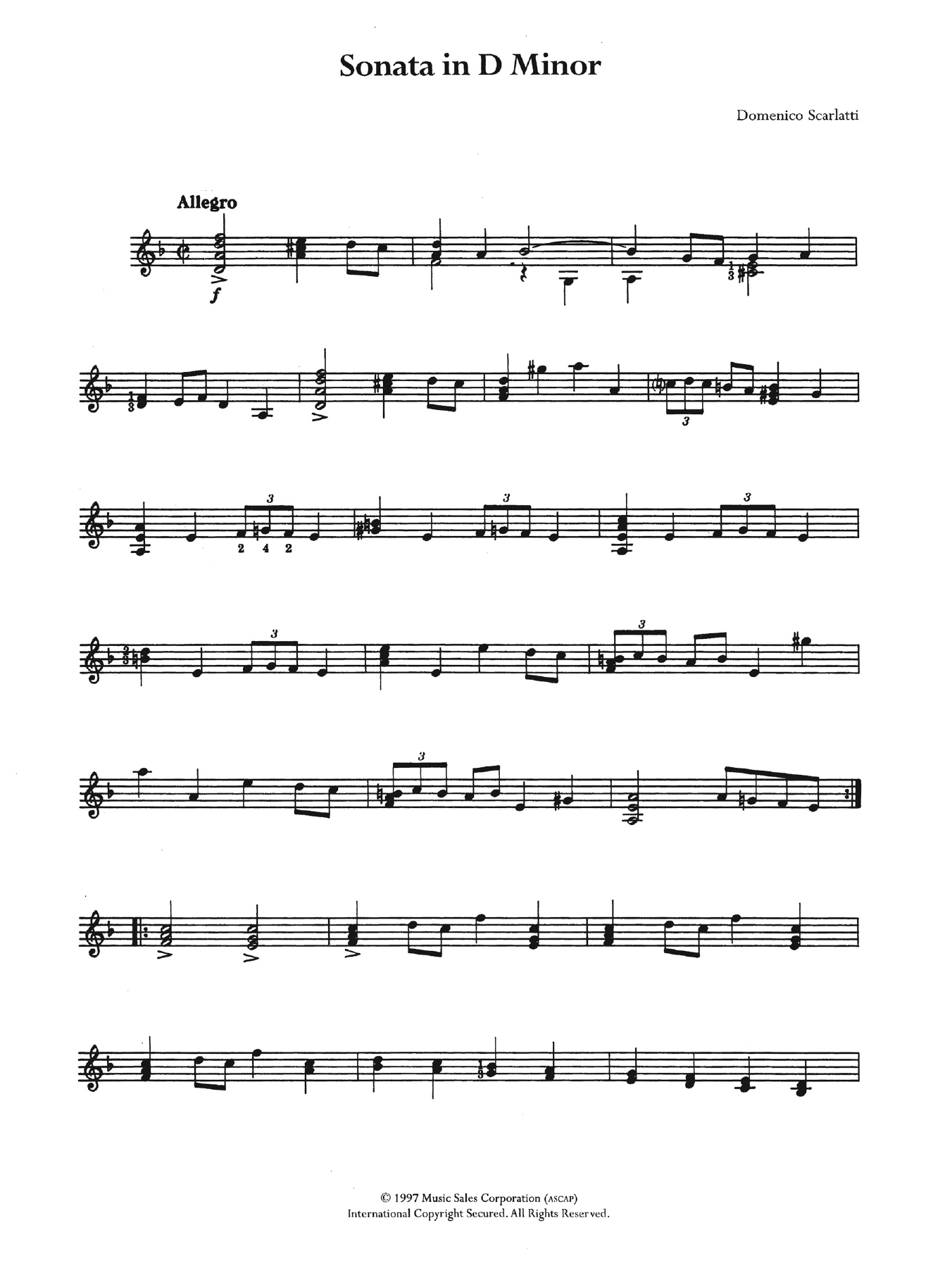 Download Domenico Scarlatti Sonata In D Minor Sheet Music and learn how to play Guitar PDF digital score in minutes