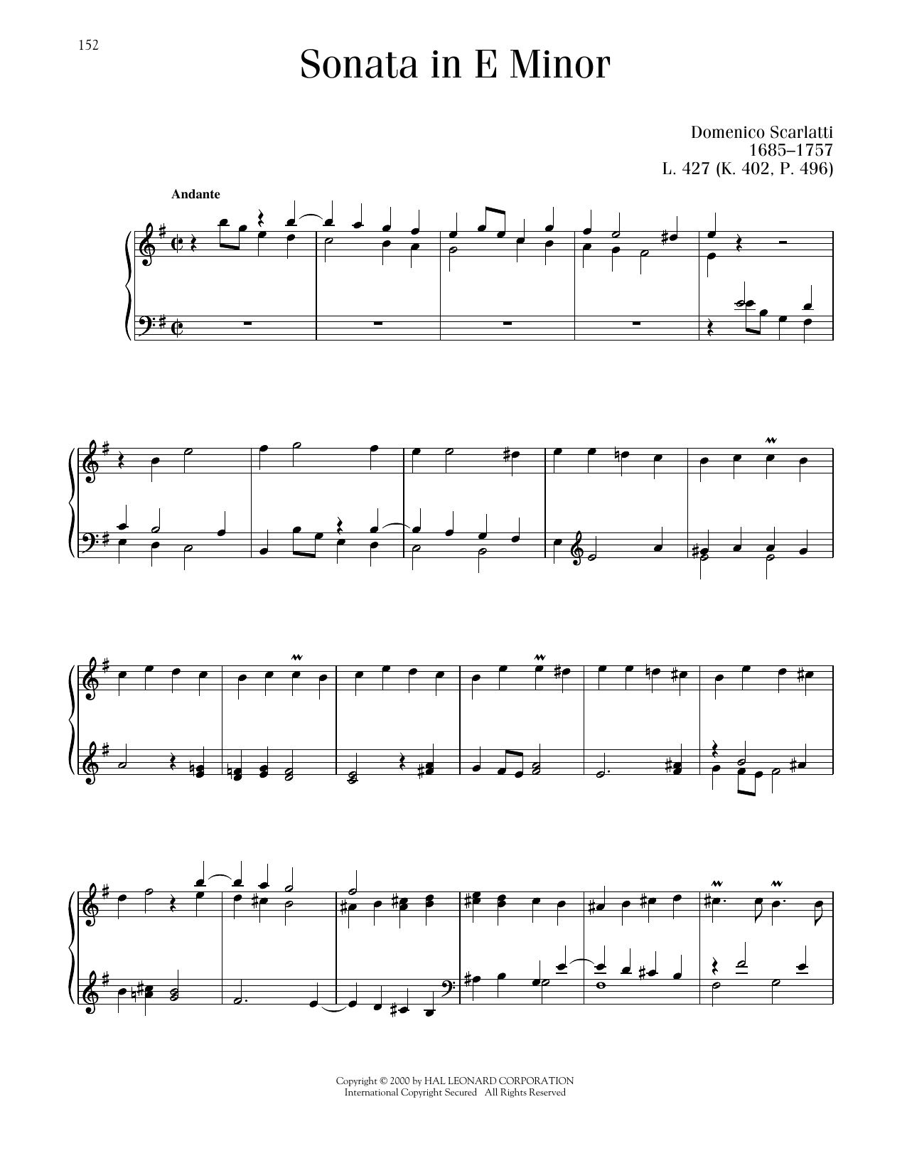 Download Domenico Scarlatti Sonata In E Minor, K. 402 Sheet Music and learn how to play Piano Solo PDF digital score in minutes