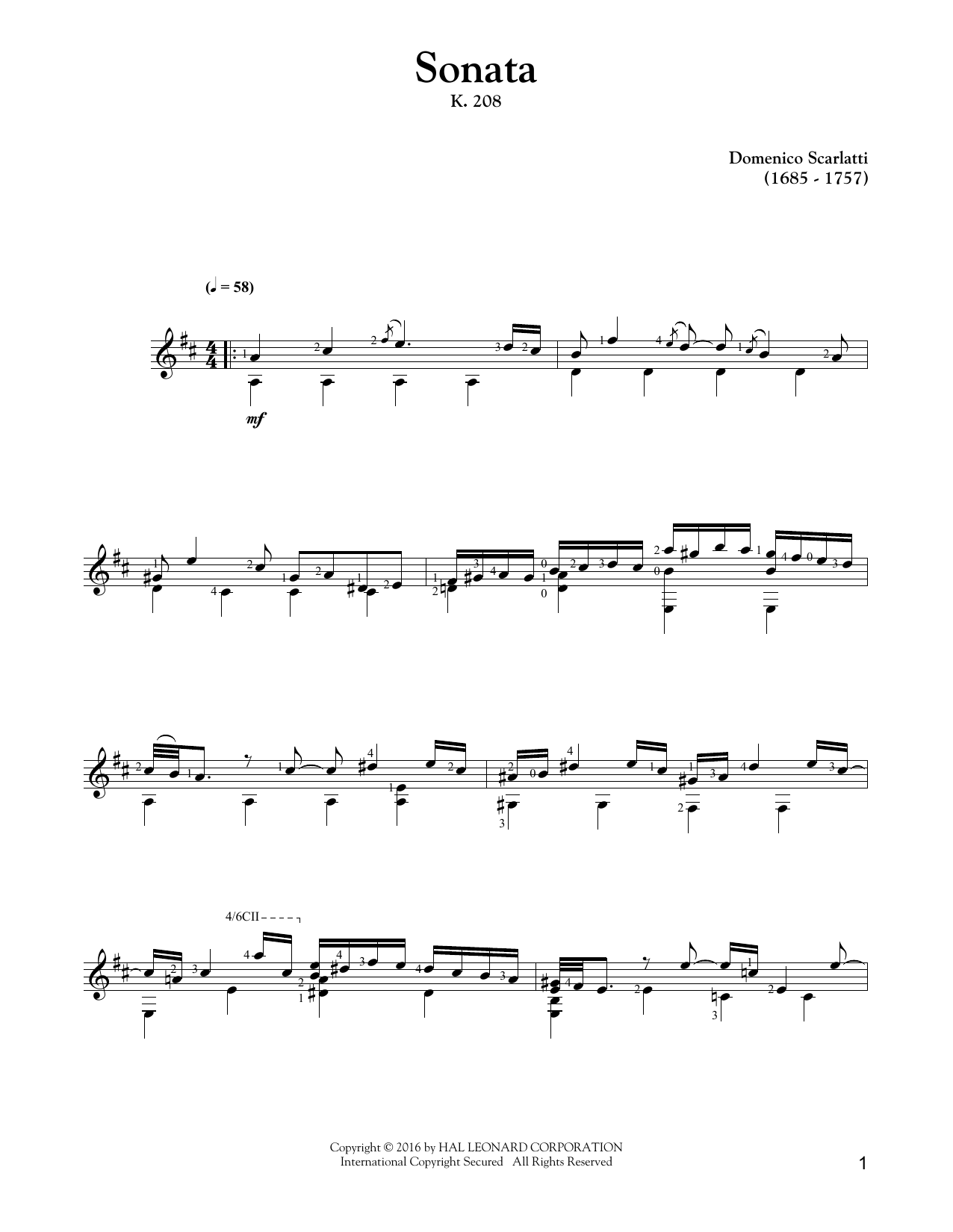 Download Domenico Scarlatti Sonata In G Major, K. 208 Sheet Music and learn how to play Guitar Tab PDF digital score in minutes