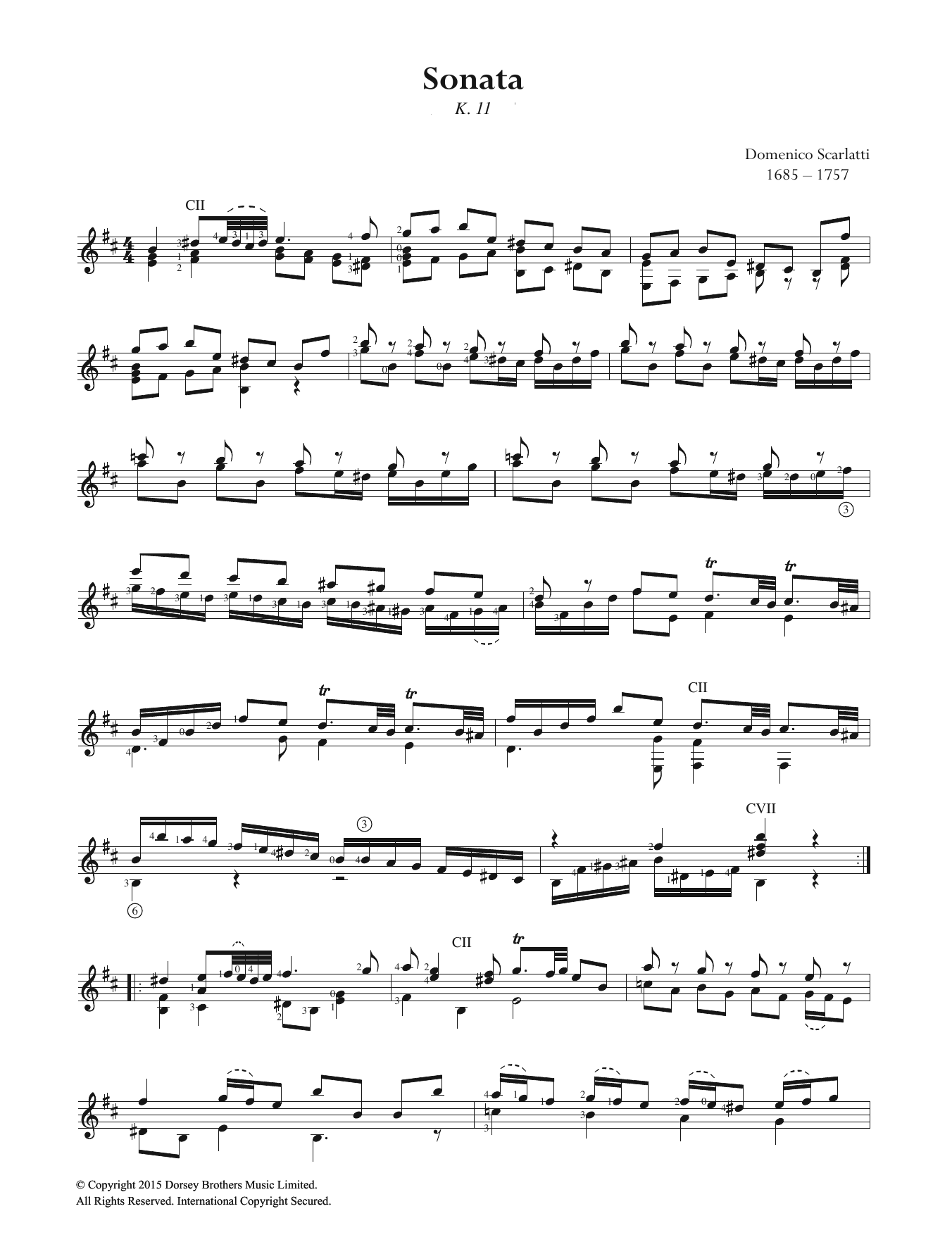 Download Domenico Scarlatti Sonata K.11 Sheet Music and learn how to play Guitar PDF digital score in minutes