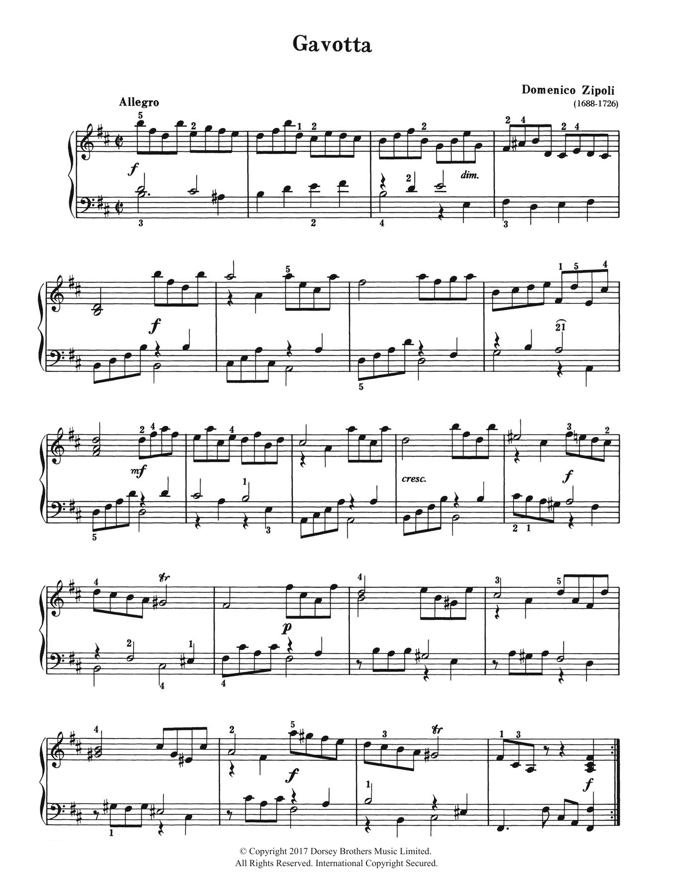 Download Domenico Zipoli Gavotta Sheet Music and learn how to play Piano PDF digital score in minutes