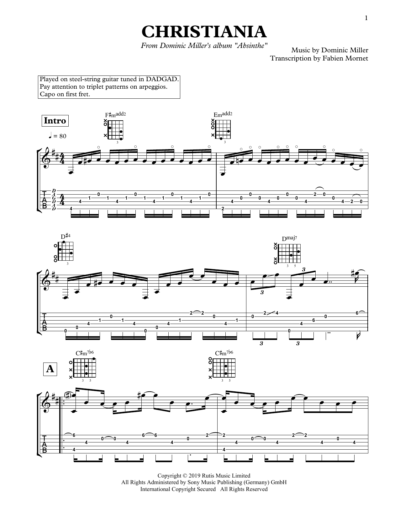 Download Dominic Miller Christiania Sheet Music and learn how to play Solo Guitar PDF digital score in minutes