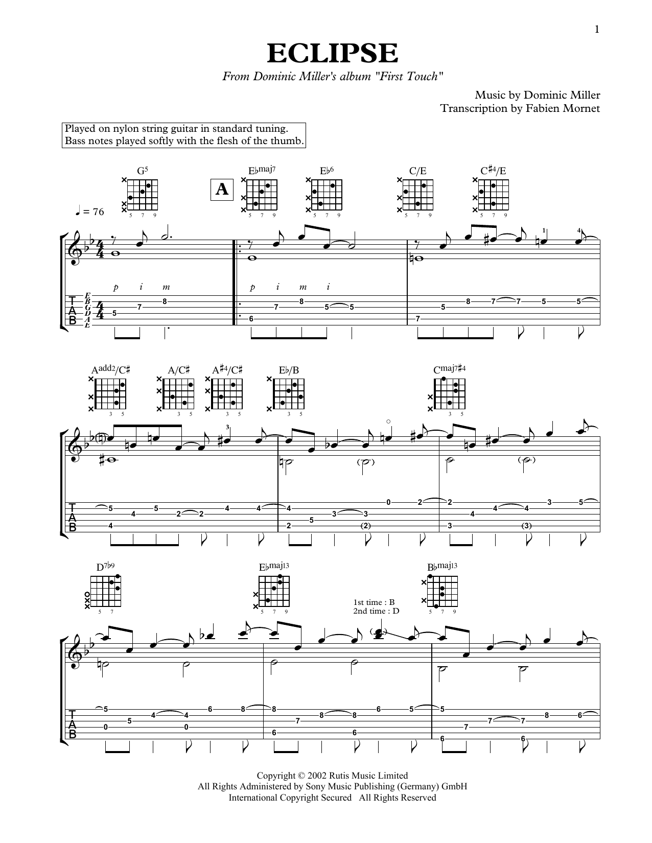 Download Dominic Miller Eclipse Sheet Music and learn how to play Solo Guitar PDF digital score in minutes