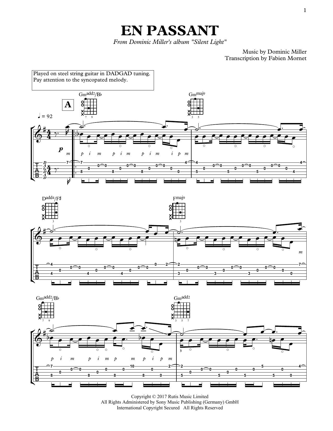 Download Dominic Miller En passant Sheet Music and learn how to play Solo Guitar PDF digital score in minutes