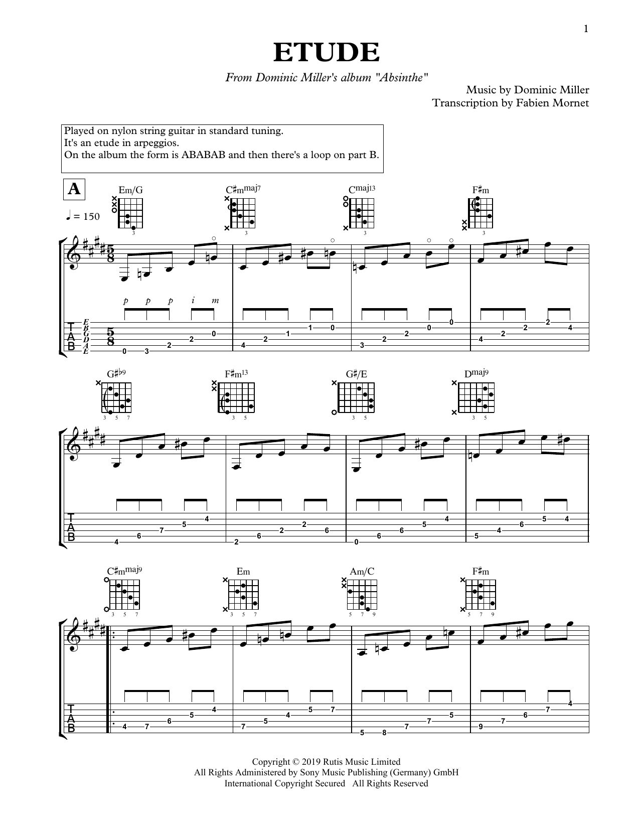 Download Dominic Miller Étude Sheet Music and learn how to play Solo Guitar PDF digital score in minutes