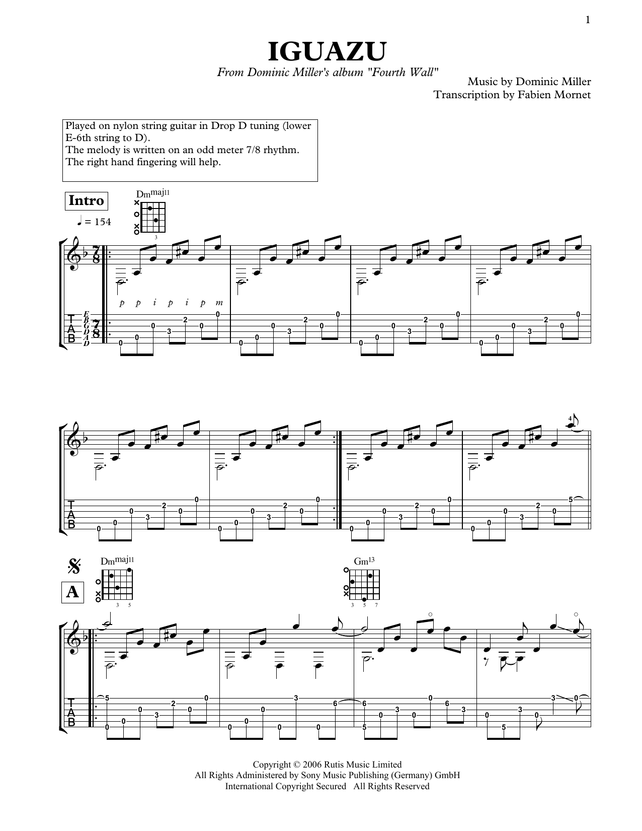 Download Dominic Miller Iguazu Sheet Music and learn how to play Solo Guitar PDF digital score in minutes